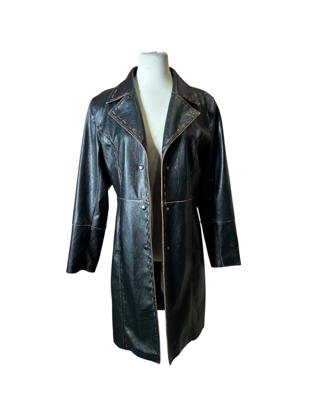 Vintage y2k Colloseum Burnout Distressed Leather Long Jacket Medium